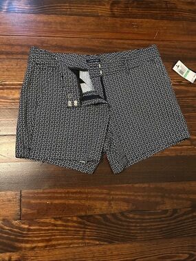 High-Waist Navy Geometric Print Shorts